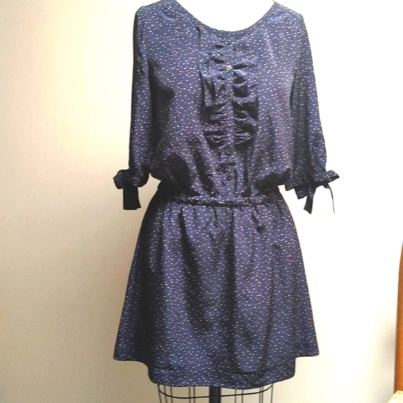 Vintage Saint Martique Navy & Tan Polka Dot Silk Dress